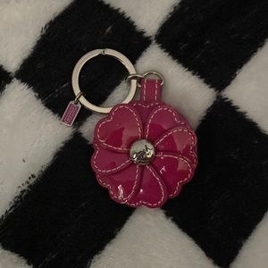 Coach Pink Patent Leather Flower Picture Frame Keychain Charm